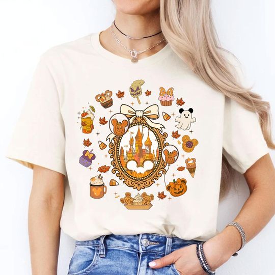 Discover Coquette Bows Disney Fall Vibes Shirt, Mickey Halloween Snacks Shirt, Pumpkin Spice Season Tee, Fall Tee, WDW Disneyland Not So Scary Tee