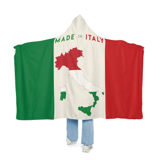 Italian Flag Snuggle Blanket Hoodie, Sherpa Hooded Blanket, Fleece Hooded Blanket, Personalized Travel Blanket Gift