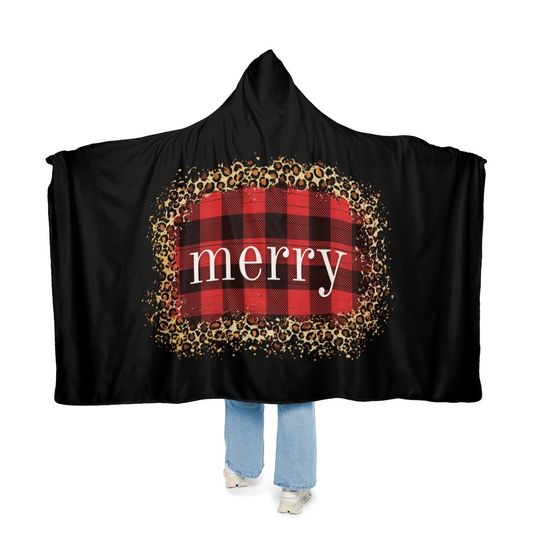 Christmas Snuggle Wearable Blanket, Merry Christmas Cozy Hooded Blanket, Christmas Gift