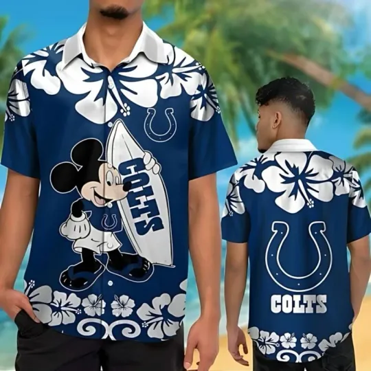Indianapolis Colltts Mickey With Flower Hawaiian Shirt Unisex, Gift for Fan