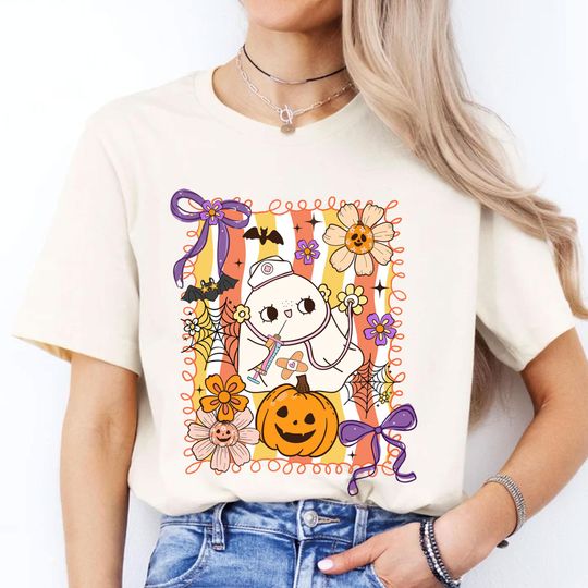 Discover Halloween Nurse Ghost Shirt, Spooky Season Coquette Tee