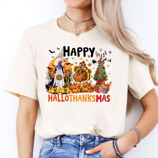 Discover Happy Hallothanksmas T-Shirt, Holiday Season Gift