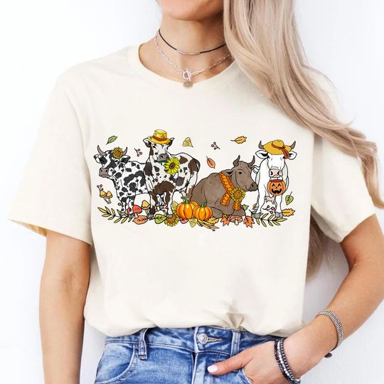 Retro Fall Cows Shirt, Thanksgiving Farm Animal Tee