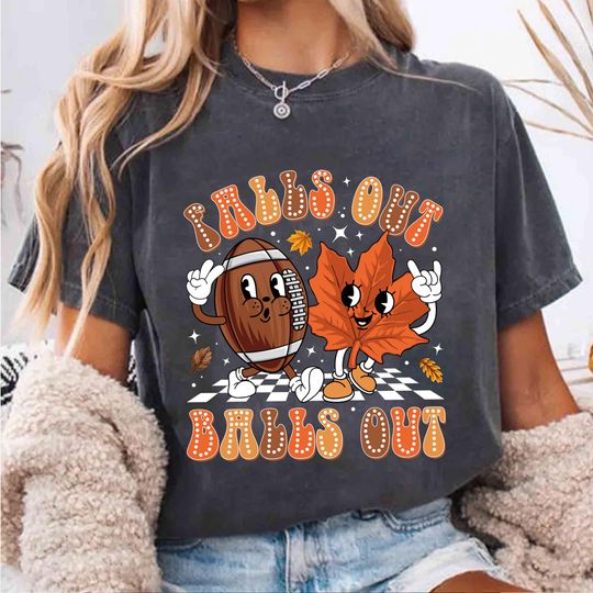 Discover Falls Out Balls Out Game Day Shirt, Preppy Checkered Football Tee