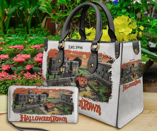 Discover Halloween Personalized Leather Handbag, Halloween Handbag, Shoulder Bag