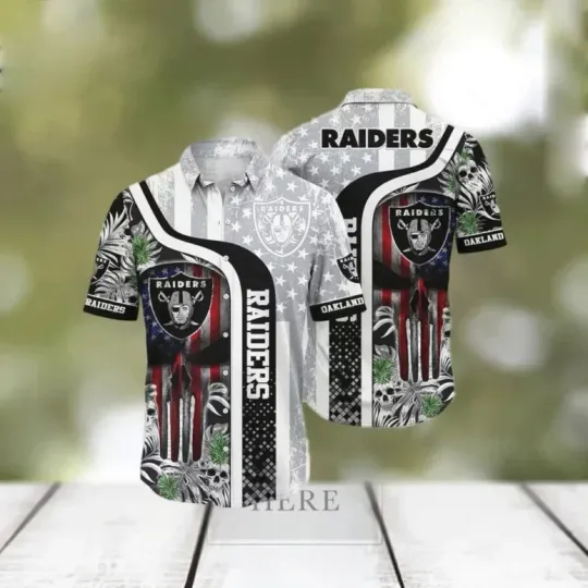 Discover Las Vegas Raiders Patriotic Skull Hawaiian Shirt Size S-5XL