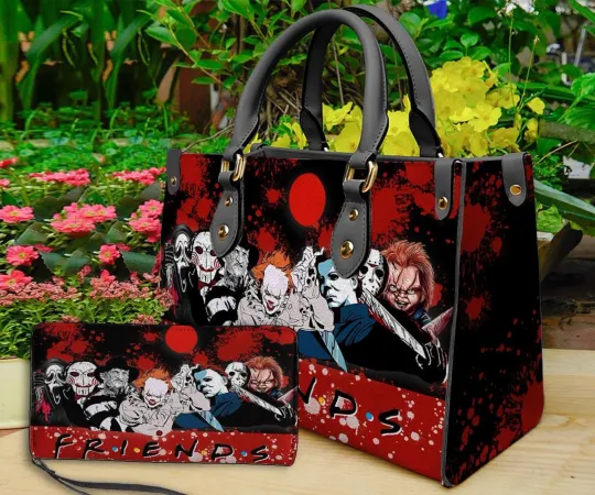 Discover Halloween Leather Handbag-Wallet, Personalized Horror Leather Bag, ShoulderBag