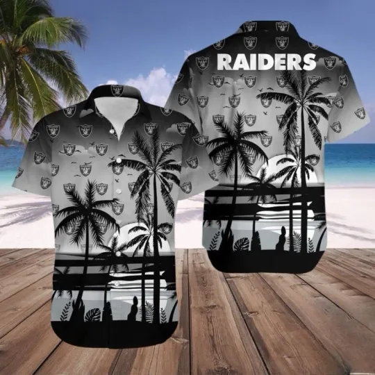 Discover Las Vegas Raiders Tropical Sunset Silhouette Hawaiian Shirt Size S-5XL