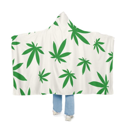White Weed Blanket, Sherpa Blanket Hoodied, Fleece Blanket Hoodie Unisex Hooded Snuggle Blanket, Ultra Soft Cozy Blanket, Custom Blanket,