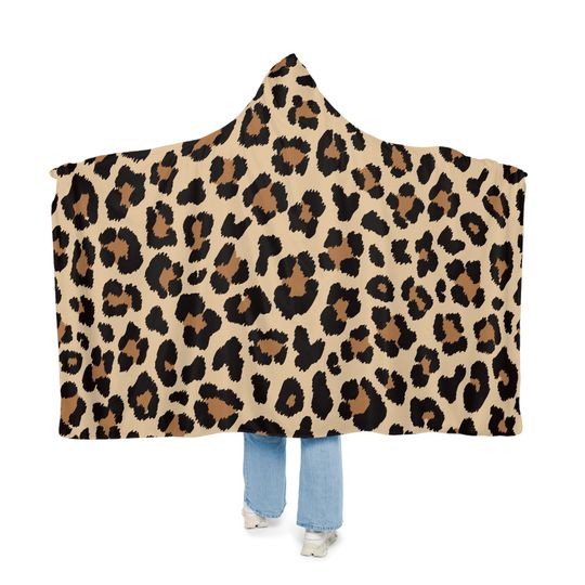 Cheetah Print Hooded Snuggle Blanket, Sherpa Hooded Blanket, Fleece Hooded Blanket, Custom Blanket Gift, Unisex Snuggle Blanket