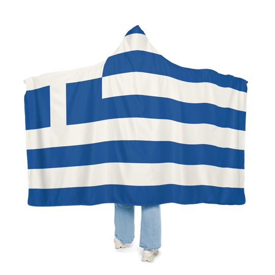 Discover Greek Flag Snuggle Blanket Hoodie, Sherpa Hooded Blanket, Fleece Hooded Blanket, Personalized Travel Blanket