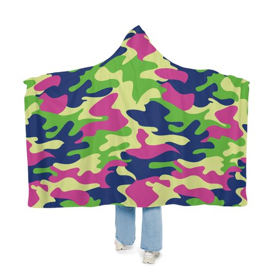 Discover Multicolor Camo Hooded Snuggle Blanket, Sherpa Hooded Blanket, Fleece Hooded Blanket, Custom Blanket Gift, Unisex Snuggle Blanket
