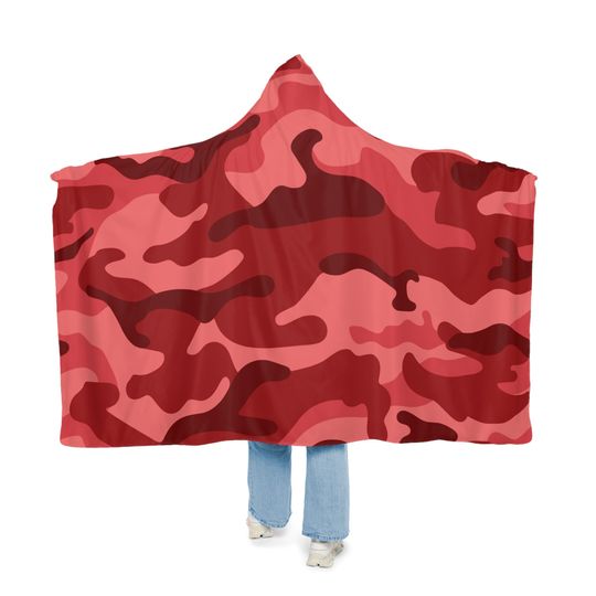 Discover Red Camo Hooded Snuggle Blanket, Sherpa Hooded Blanket, Fleece Hooded Blanket, Custom Blanket Gift, Unisex Snuggle Blanket