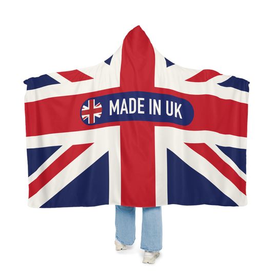 United Kingdom Flag Snuggle Blanket Hoodie, Sherpa Hooded Blanket, Fleece Hooded Blanket, Custom Blanket Gift, Travel Blanket