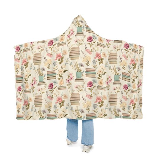 Discover Floral Books Hooded Blanket | Reading Blanket | Wearable Blanket | Hoodie Blanket | Snuggle Blanket | Sherpa Blanket