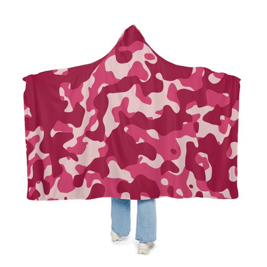 Discover Pink Camo Blanket, Sherpa Hooded Blanket, Fleece Hooded Blanket, Unisex Hooded Snuggle Blanket, Custom Blanket Gift.