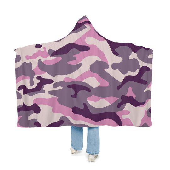 Discover Pink Camo Hooded Snuggle Blanket, Sherpa Hooded Blanket, Fleece Hooded Blanket, Woman Snuggle Blanket, Custom Blanket Gift