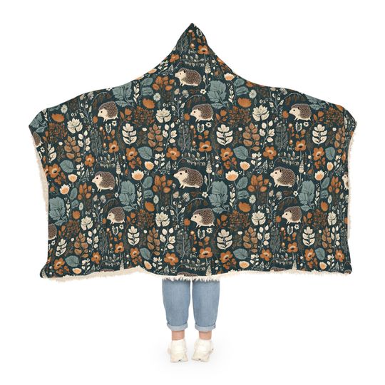 Discover Hygge Blanket for Hedgehog Lover | Scandinavian Hedgehog Blanket | Wearable Blanket for Readers | Cute Hooded Blanket | Nordic Cabin Blanket