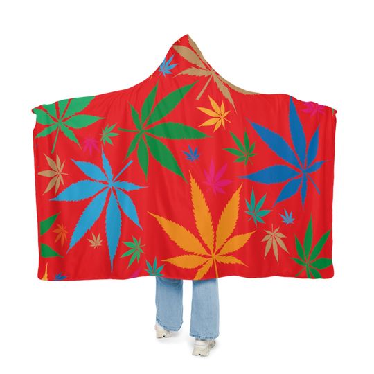 Discover Red Weed Blanket,  Sherpa Blanket Hoodie, Fleece Blanket Hoodie, Unisex Hooded Snuggle Blanket, Custom Blanket Gift, Cozy, Warm Blanket