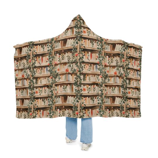 Discover Books and Flowers Hooded Blanket | Reading Hooded Blanket | Wearable Blanket | Hoodie Blanket | Snuggle Blanket | Sherpa Blanket