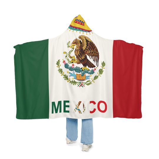 Discover Mexican Flag Snuggle Blanket Hoodie, Sherpa Hooded Blanket, Fleece Hooded Blanket, Custom Blanket Gift, Travel Blanket