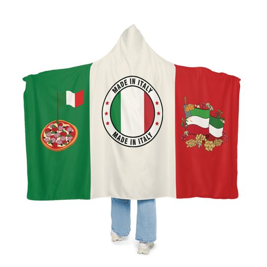 Discover Italian Flag Snuggle Blanket Hoodie, Sherpa Hooded Blanket Fleece Hooded Blanket, Custom Blanket Gift, Travel Blanket