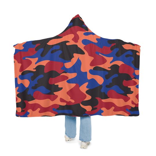 Discover Multicolor Camo Hooded Snuggle Blanket, Sherpa Hooded Blanket, Fleece Hooded Blanket, Unisex Snuggle Blanket, Custom Blanket Gift