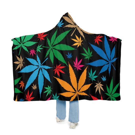 Black Weed Blanket,  Sherpa Hooded Blanket, Fleece Hooded Blanket,  Snuggle Hooded Blanket, Blanket Gift, Ultra Soft Blanket, Cozy Warm
