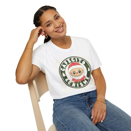 Cafecito & Chisme Labubu Christmas Tee: Unisex Softstyle Cotton Holiday Shirt