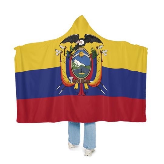 Discover Ecuadorian Flag Snuggle Blanket Hoodie, Sherpa Hooded Blanket, Fleece Hooded Blanket, Personalized Travel Blanket Gift