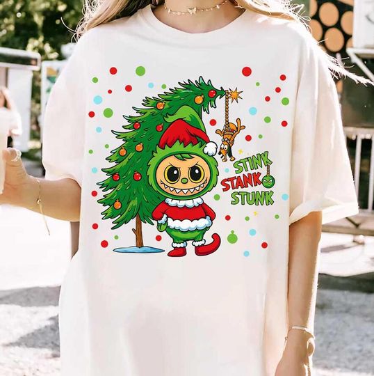 Christmas Cute Green Monster Doll Shirt, Merry Christmas Cartoon Graphic Tee, Xmas Monster Dolls Shirt, Santa Claus Shirt, Cartoon Xmas Gift