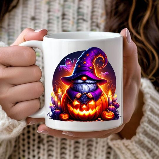 Discover Super Cute Halloween Gnome Ceramic Mug, Halloween Coffee Cup, Trick or Treat Tea Mug