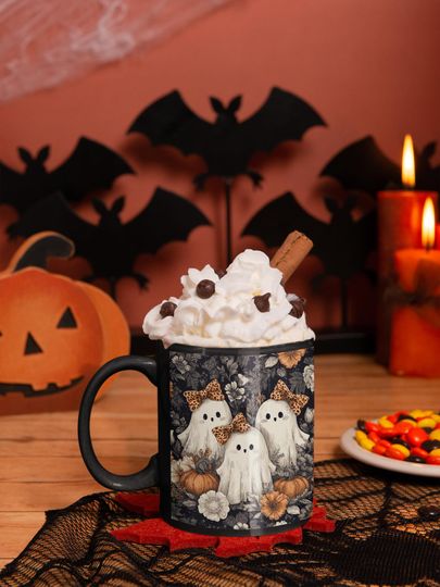 Discover Ghost Halloween Mug, Spooky Coffee Cup, Cute Haunted Tea Mug