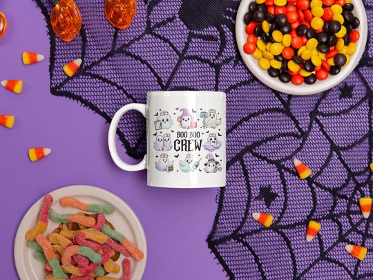 Discover Boo Boo Crew Halloween Spooky Coquette Ghost Mug, Coquette Medical Halloween Mug