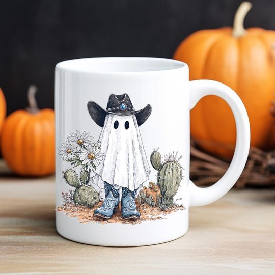 Discover Halloween Ghost Cowboy Boots Mug, Spooky Western Coffee Cup