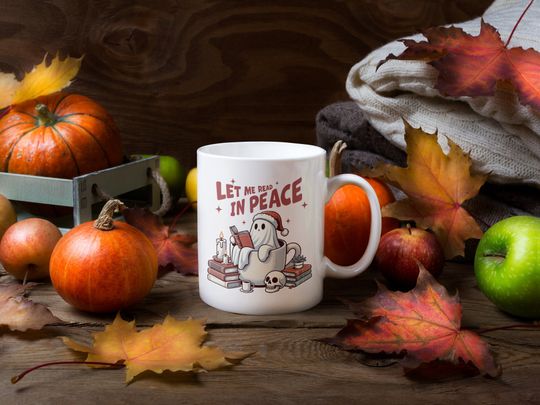 Discover Cute Ghost Reading Books Mug, Reading Lovers Mug, Mugs for Halloween