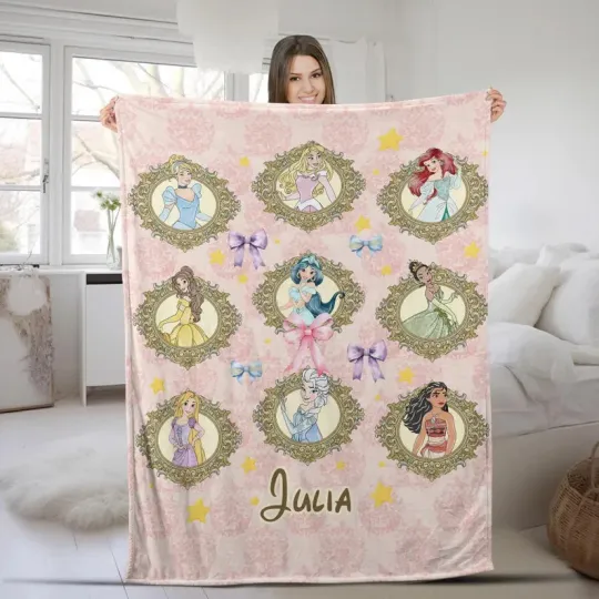 Discover Disney Princess Coquette Girl Cinde Rapunzel Customize Fleece Blanket