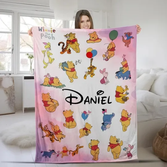 Discover Disney Winnie The Pooh Cute Bear & Friends Customize Fleece Blanket