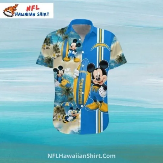 Discover Los Angeles Chagerrs Hawaiian Shirt With Mickey Mouse Surfing Theme, Gift for Fan