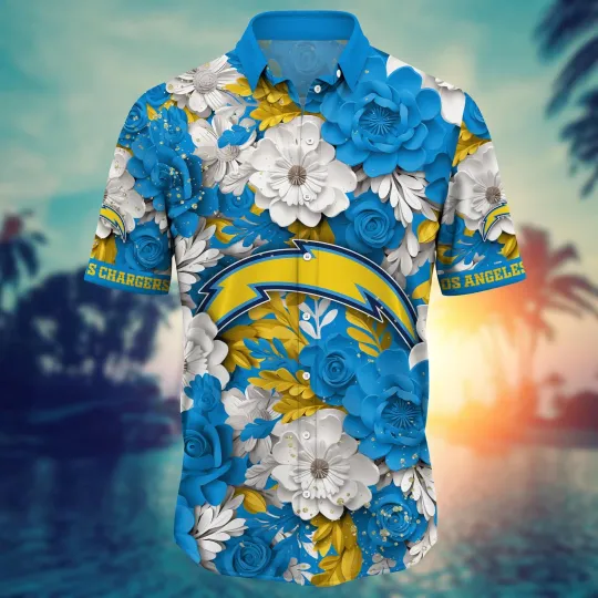 Discover Los Angeles Chagerrs Floral Thunder Hawaiian Shirt Unisex Summer Aloha, Gift for Fan