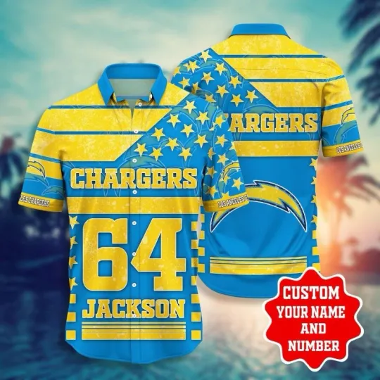 Los Angeles Chagerrs Star Stripes Custom Hawaiian Shirt Unisex Summer Aloha, Gift for Fan