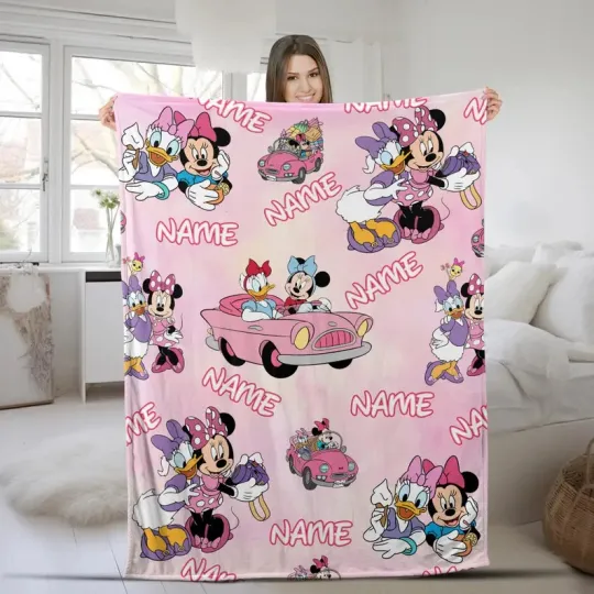 Disney Minnie Daisy Happy Shopping Day Pink Customize Fleece Blanket