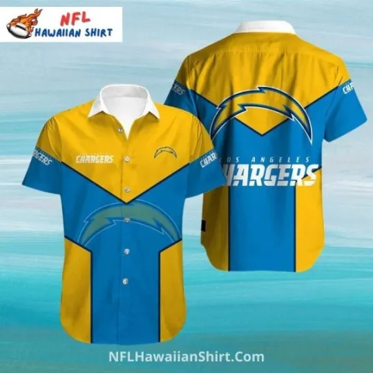 Bold Chevron Design Los Angeles Chagerrs Gold And Blue Hawaiian Shirt, Gift for Fan