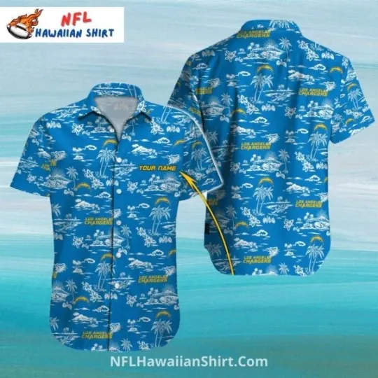 Discover Los Angeles Chargers Blue Island Sketch Hawaiian Shirt Size S-5XL