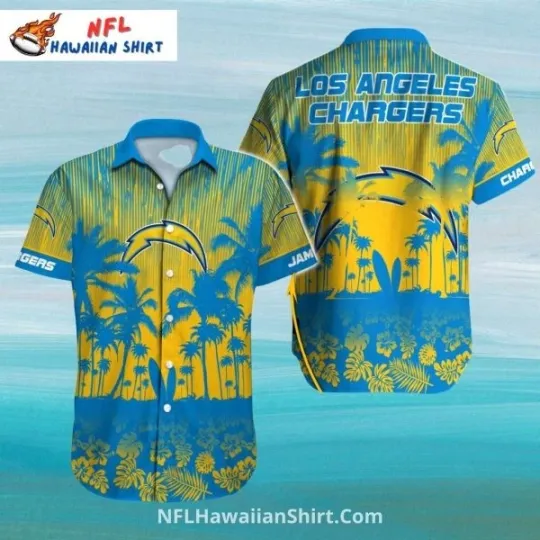 Discover Los Angeles Chargers Golden Sunset Palm Tree Hawaiian Shirt Size S-5XL