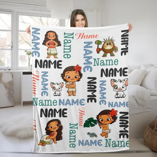 Discover Disney Moana Plush Fleece Blanket, Personalized Disney Princess Moana Blanket