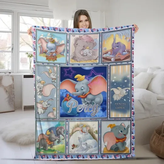 Discover Disney Dumbo Cute Elephant Magic Kingdom Collage Customize Fleece Blanket