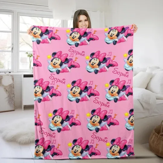 Discover Disney Minnie Mouse Angle Wing Pink Magic World Customize Fleece Blanket
