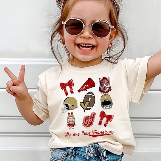 Discover San Francisco Football Coquette Bow Shirt, Cute Football Labubu Toddler Tee, Girl Boy Cheer Mascot Tee Football