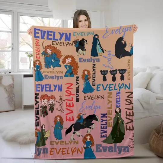 Discover Disney Brave Princess Merida Queen Elinor Watercolor Customize Fleece Blanket